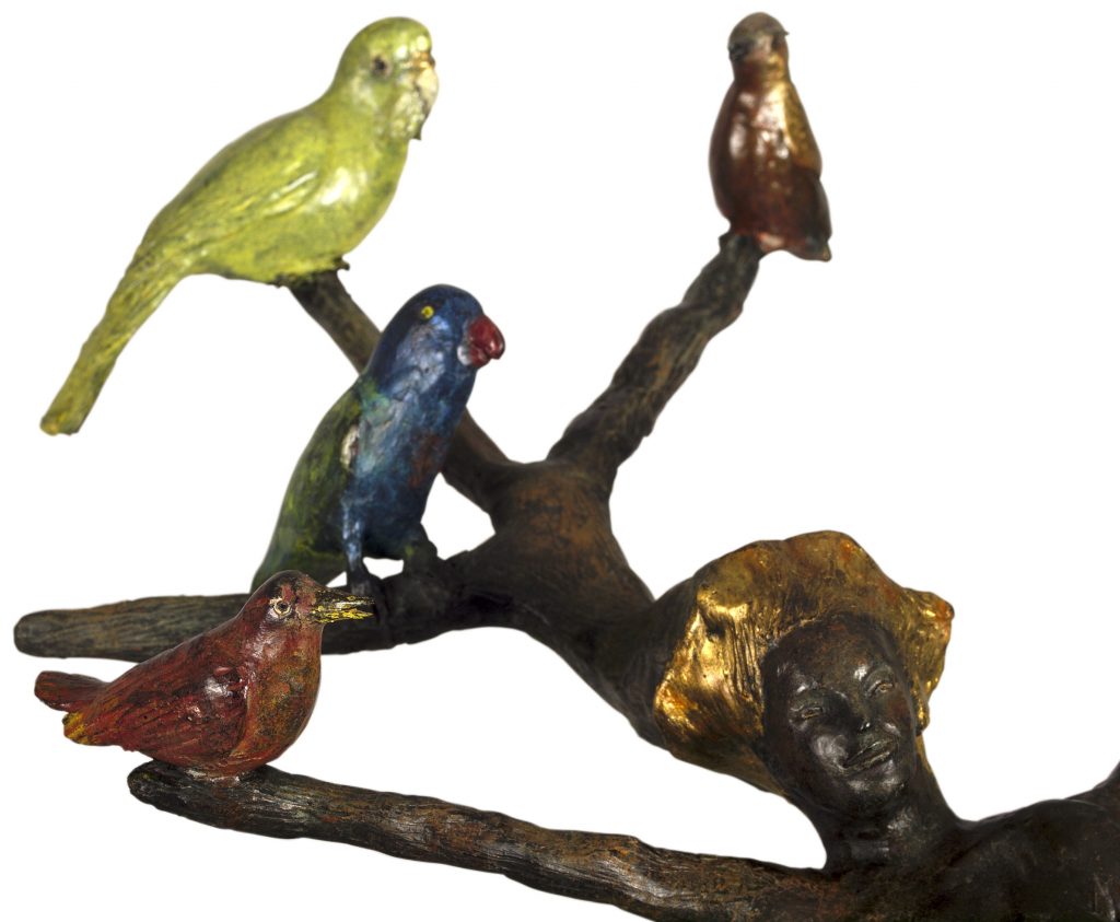 Oiseaux, bronze, birds, couple, bordeaux, harmonie, équilibre, homme, femme, bronze animalier, perruche, or, gold